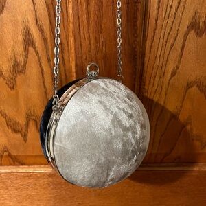Elegant Silver and Blue Velvet Circle Bag
